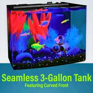 GloFish Crescent Aquarium Kit 3 Gallons, Includes Hidden Blue LED Light and Inte